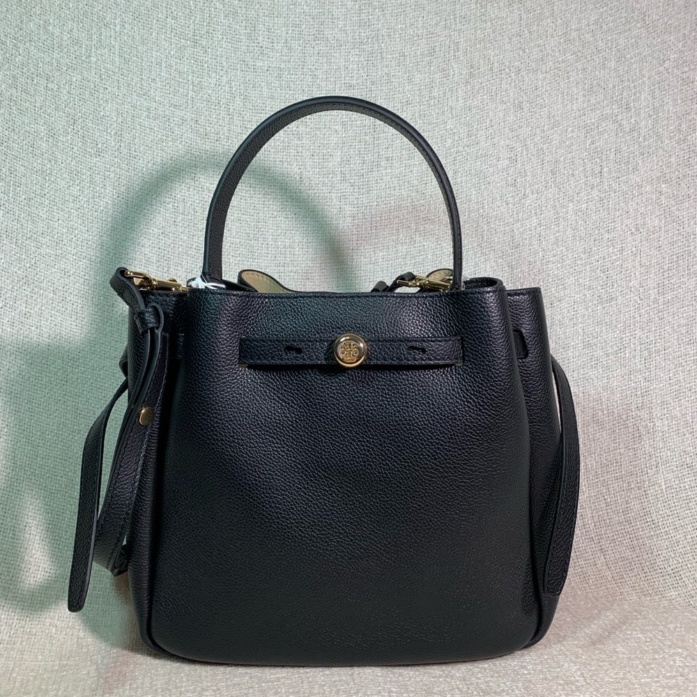 NEW Tory Burch Romy Black Bucket Bag/Satchel/Shoulder/Crossbody/Drawstring Tote - Picture 2 of 13